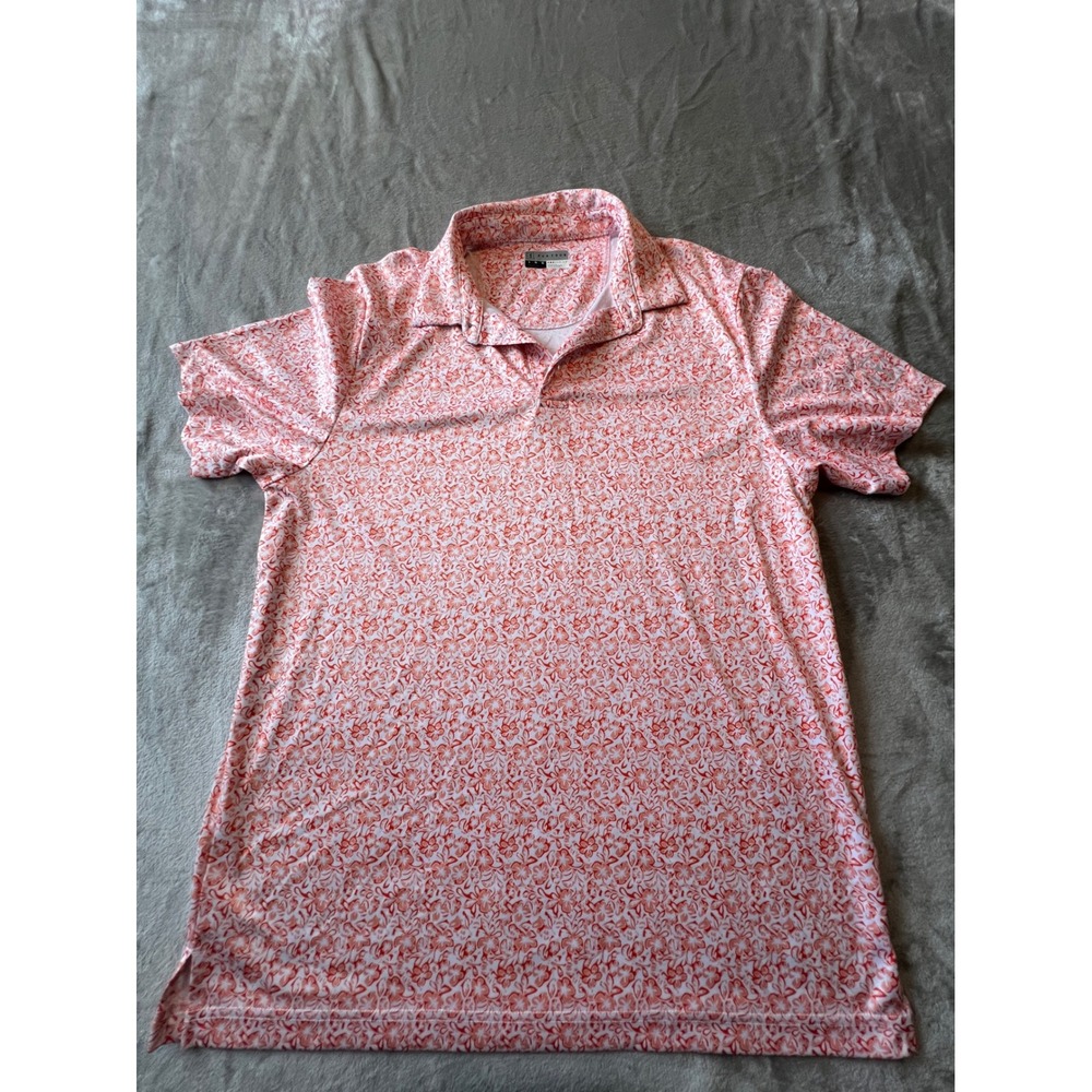 PGA TOUR Polo Shirt Mens Large Orange Floral Pro Series Athletic Fit Short Slv